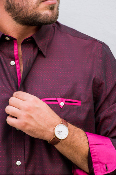 Two Tone Burgundy & Pink Dot Weave Men's Shirt