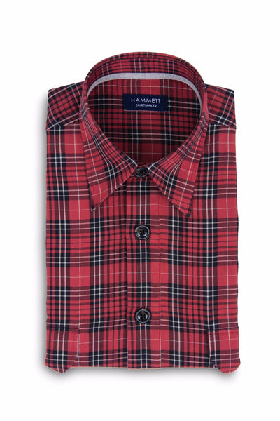 Red Soft Twill Check Men's Overshirt