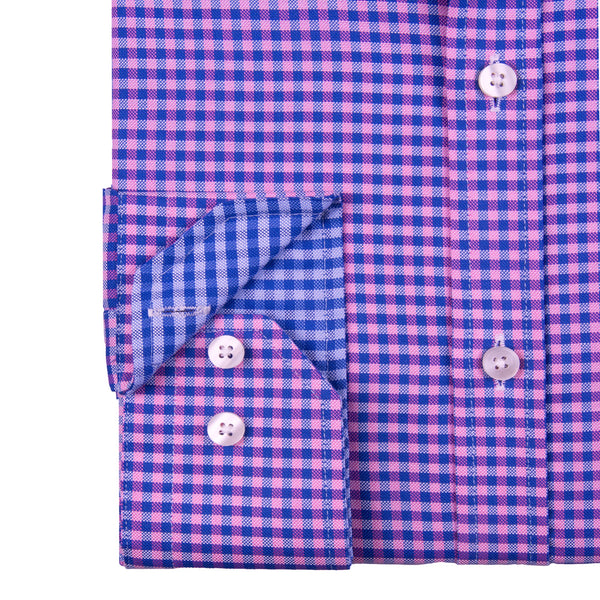 Pink & Blue Luxury Oxford Gingham Check Men's Smart Casual Shirt