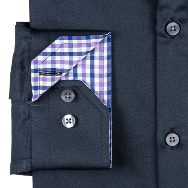 Navy Fine Poplin Men's Shirt With Designer Contrast Detail
