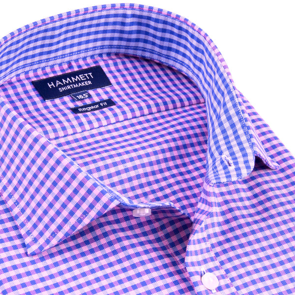 Pink & Blue Luxury Oxford Gingham Check Men's Smart Casual Shirt