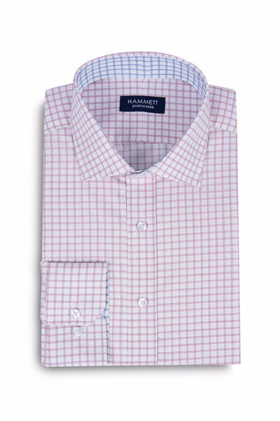 Pink Fine Twill Grid Check Formal Men's Shirt Pink Fine Twill Grid Check Formal Men's Shirt