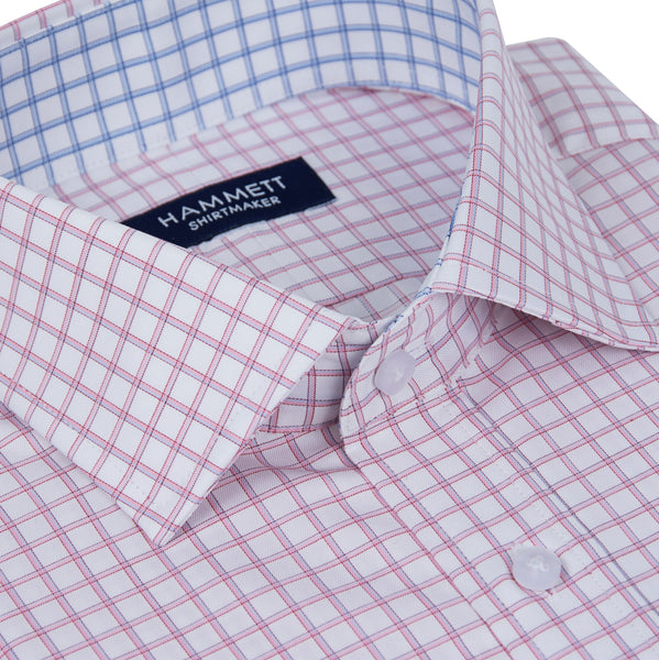 Pink Fine Twill Grid Check Formal Men's Shirt Pink Fine Twill Grid Check Formal Men's Shirt