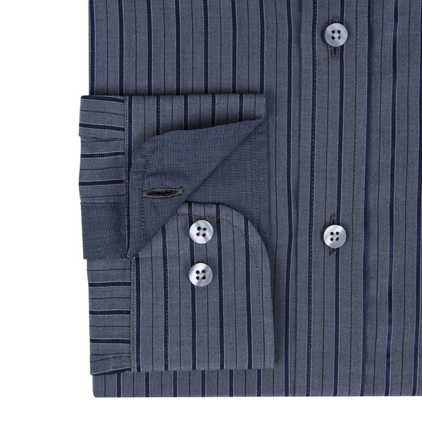 Grey & Black Narrow Stripe Stretch Cotton Men's Shirt