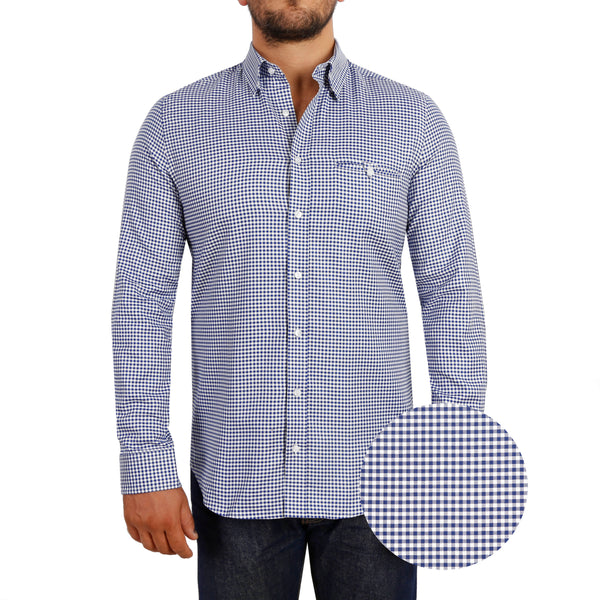 Navy Blue Gingham Check Formal Men's Shirt