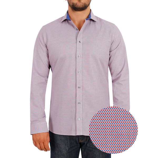 Red & Blue Micro Weave Design Smart Casual Men's Shirt