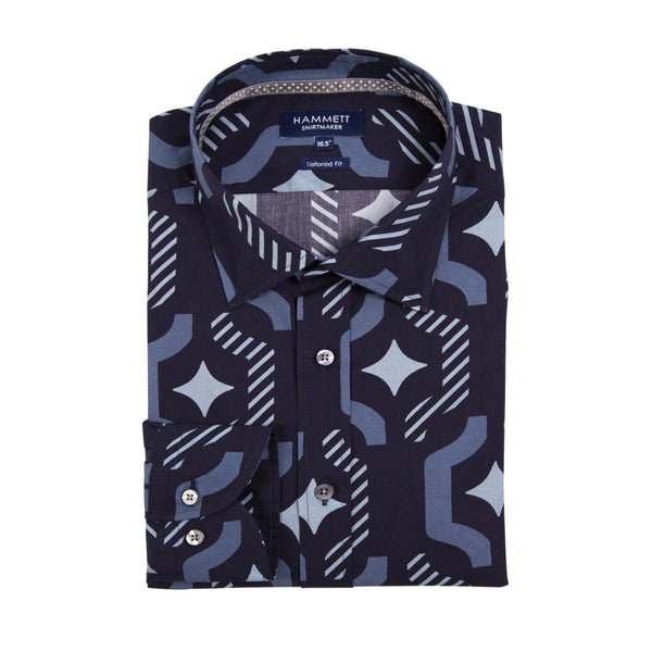 The CADIZ Men's Navy Geo Print Shirt