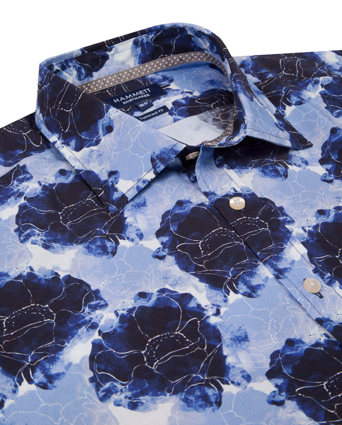 The GIRONA Men's Floral Print Blue Shirt