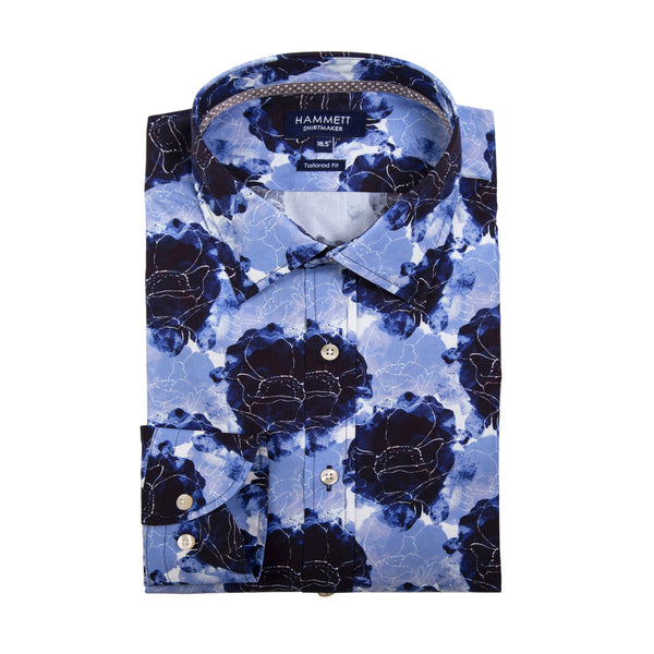 The GIRONA Men's Floral Print Blue Shirt