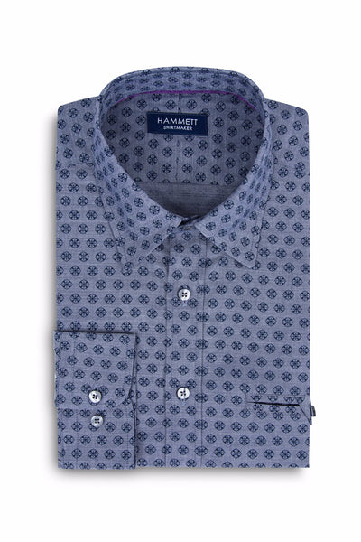 Navy Blue Small Floral Print Smart Casual Men's Shirt