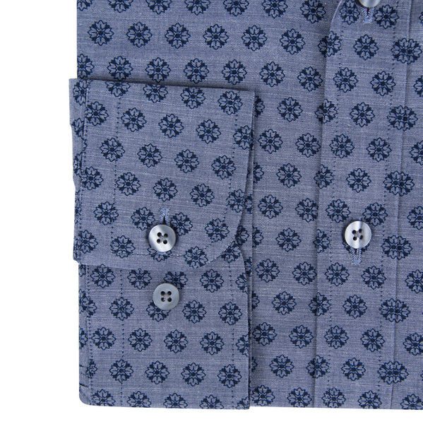 Navy Blue Small Floral Print Men's Shirt