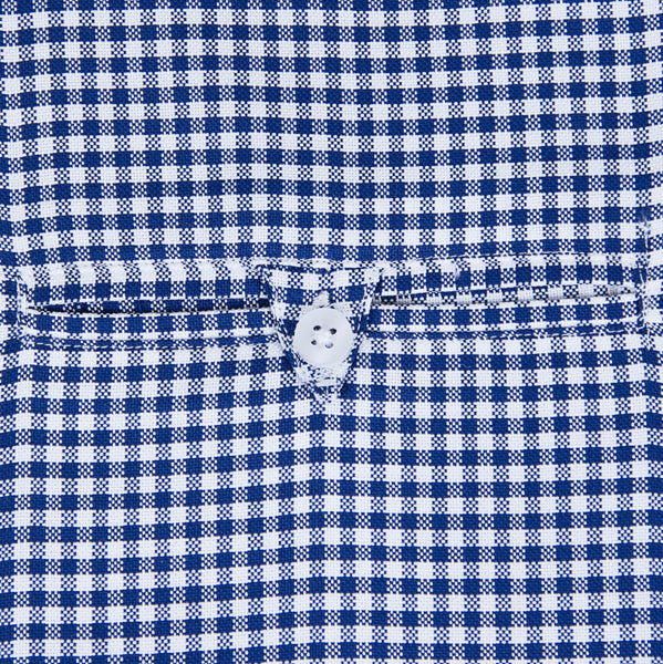 Navy Blue Gingham Check Formal Men's Shirt