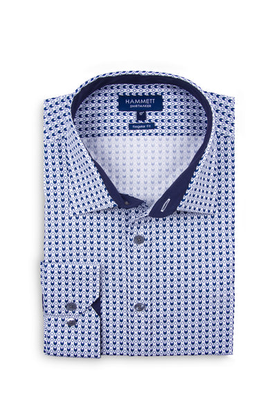 Pinpoint Oxford Cube Print Blue & White Men's Shirt