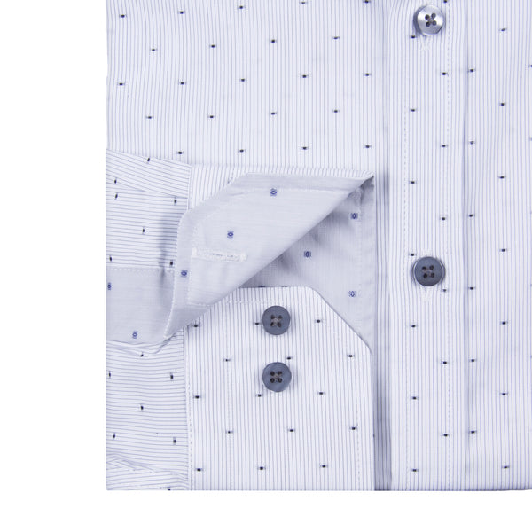 Spot & Fine Stripe White Stretch Cotton Men's Shirt
