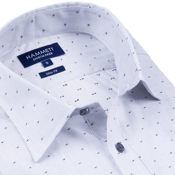 Spot & Fine Stripe White Stretch Cotton Men's Shirt