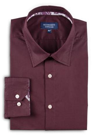 Dark Red Men's Shirt With Paisley Print Contrast Detail