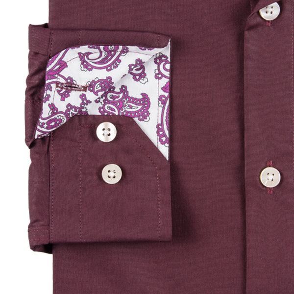 Dark Red Men's Shirt With Paisley Print Contrast Detail