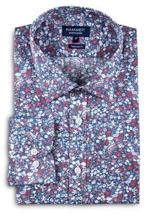 Blue Floral Print Tailored Fit Men's Shirt