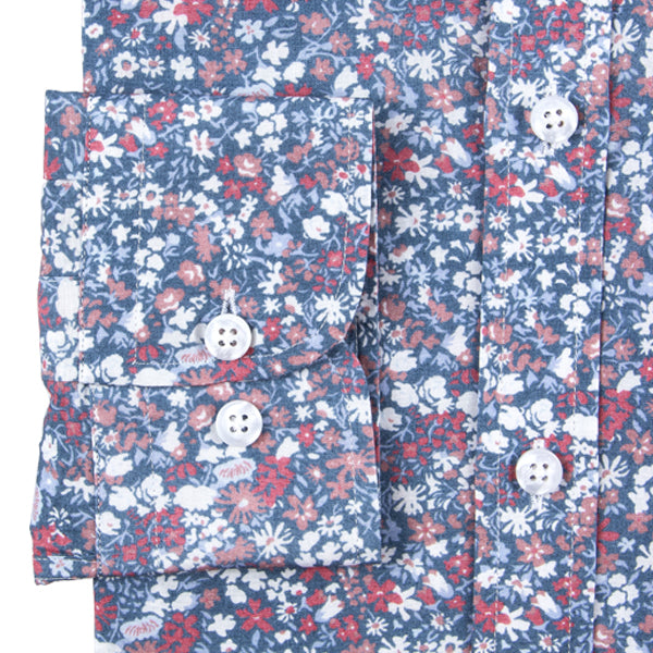 Blue Floral Print Regular Fit Men's Shirt
