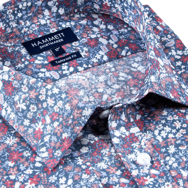 Blue Floral Print Tailored Fit Men's Shirt