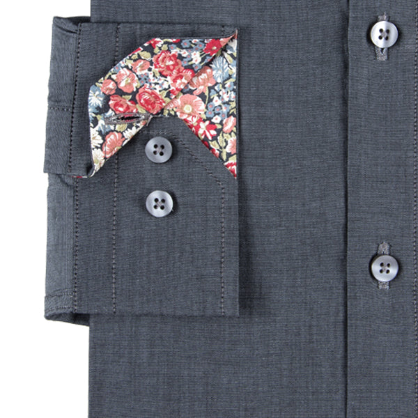 Dark Grey Men's Shirt With Liberty Print Contrast Detail