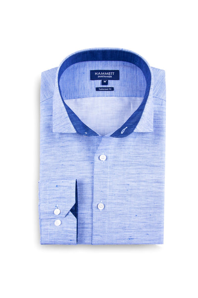Blue linen slub effect cotton sophisticated smart casual men's shirt