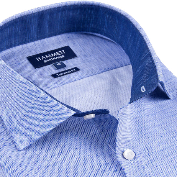 Blue Slub Effect Cotton Sophisticated Smart Casual Men's Shirt
