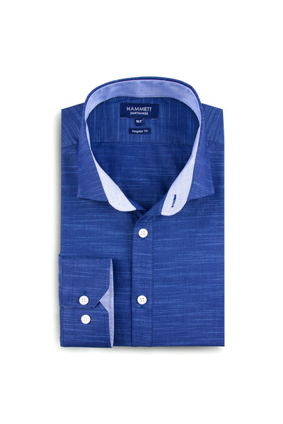 Navy linen slub effect cotton sophisticated smart casual men's shirt