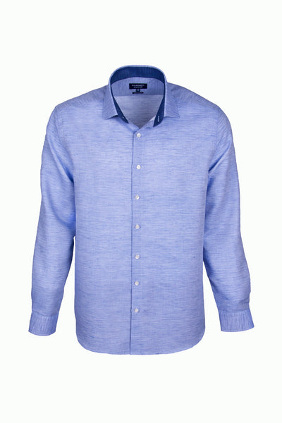 Blue Slub Effect Cotton Sophisticated Smart Casual Men's Shirt