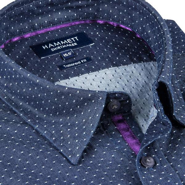 Spot Weave Dark Blue Denim Men's Shirt