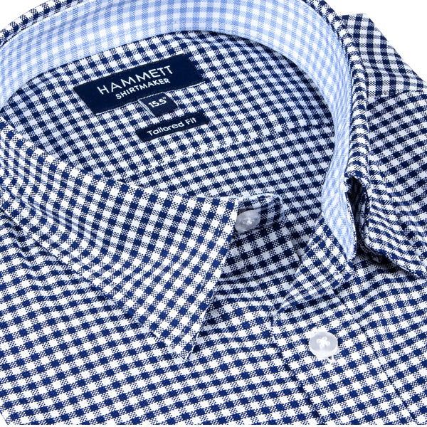 Navy Blue Gingham Check Formal Men's Shirt