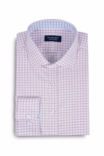 Pink Fine Twill Grid Check Formal Men's Shirt