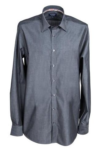 Dark Grey Men's Shirt With Liberty Print Contrast Detail