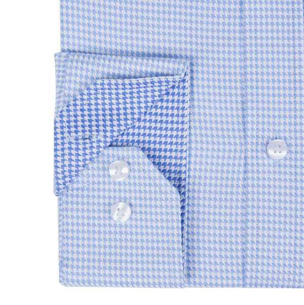 Sky Blue Luxury Twill Dogtooth Check Formal Men's Shirt