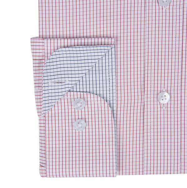 Fine Poplin Red Mini Grid Check Men's Shirt