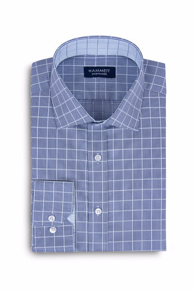 Navy Blue Twill Graph Check Formal Men's Shirt