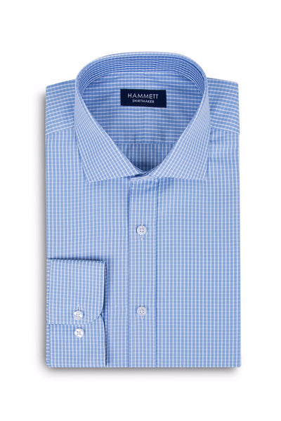 Blue Fine Poplin Check Formal Men's Shirt