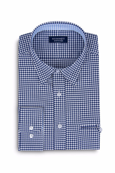 Navy Blue Gingham Check Formal Men's Shirt