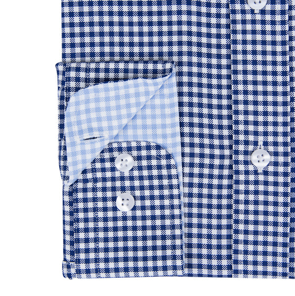 Navy Blue Gingham Check Formal Men's Shirt