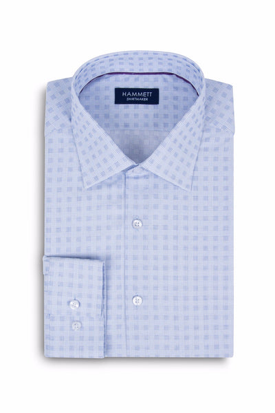 Blue Fine Micro Grid Check Formal Men's Shirt