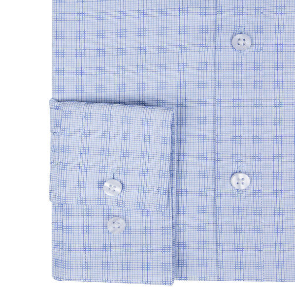Blue Fine Micro Grid Check Men's Shirt