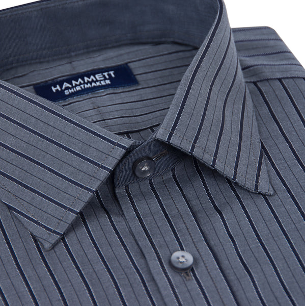 Grey & Black Narrow Stripe Stretch Cotton Men's Shirt