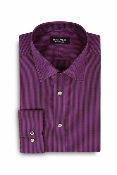 Purple & Black Mini Gingham Check Stretch Cotton Men's Shirt