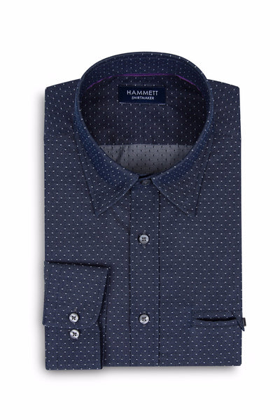 Spot Weave Dark Blue Denim Smart Casual Men's Shirt