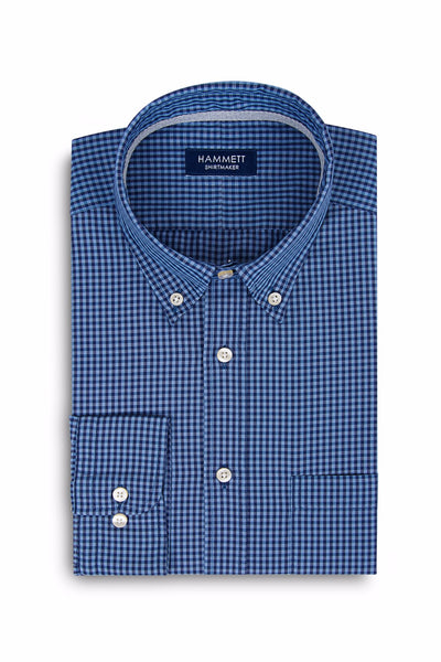 Navy & Blue Poplin Gingham Check Men's Shirt