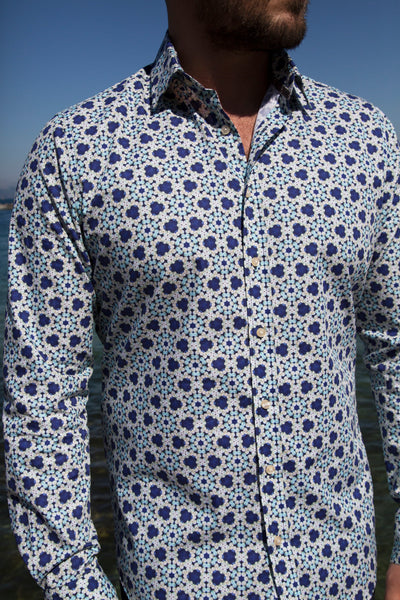 The SANTORINI men's floral mosaic shirt