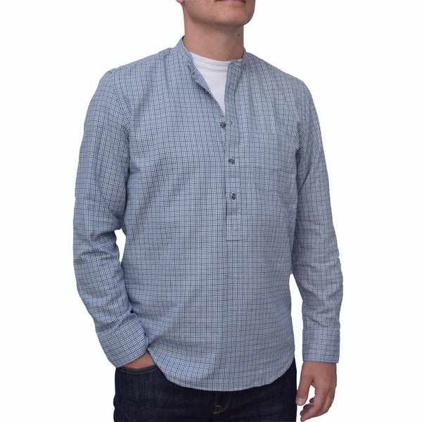 Blue & Grey Soft Oxford Mini Check Men's Shirt