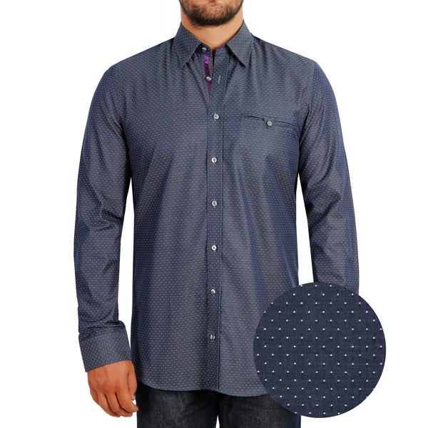 Spot Weave Dark Blue Denim Men's Shirt