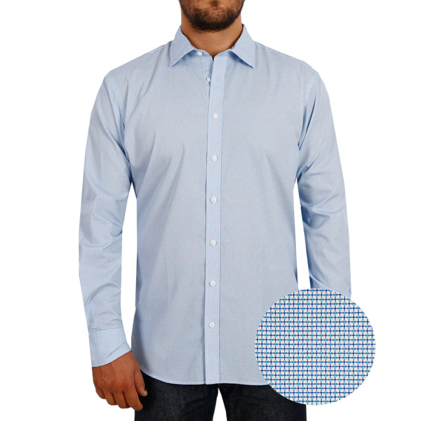 Micro Motif Blue Print Smart Casual Men's Shirt