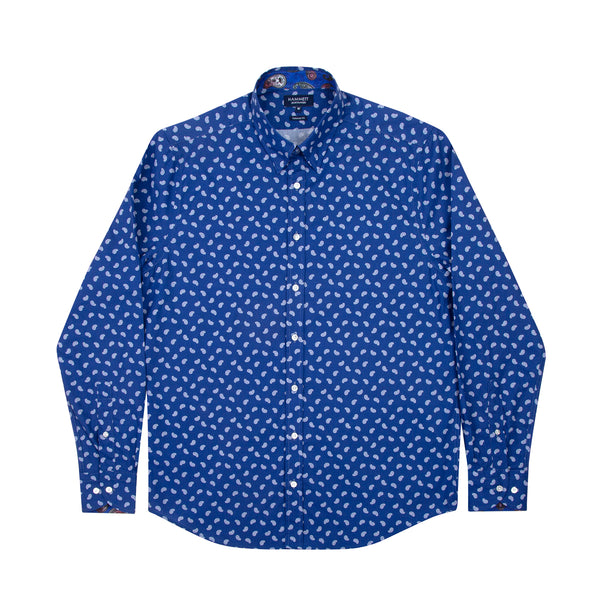 Men's blue and white mini paisley-print-shirt